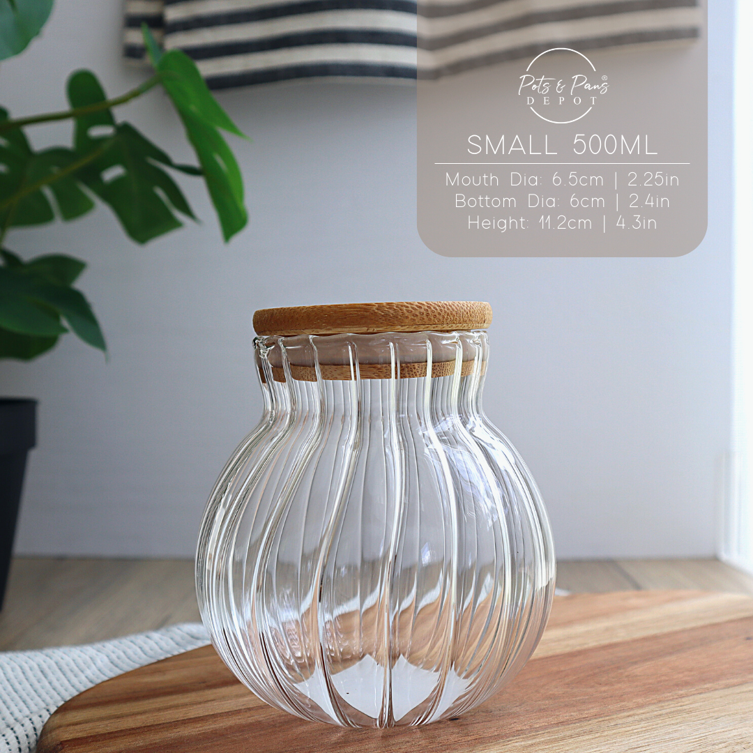 Curvy Pumpkin Airtight Glass Jar w/ Bamboo Lid