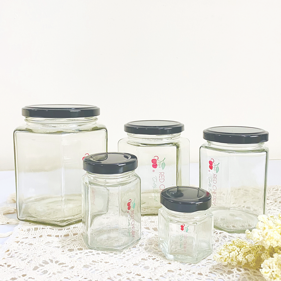 Red Cherry Hexagon Mason Jar