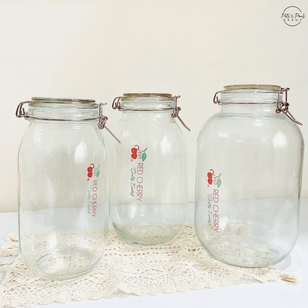 Red Cherry Airtight Big Glass Jar with Lock