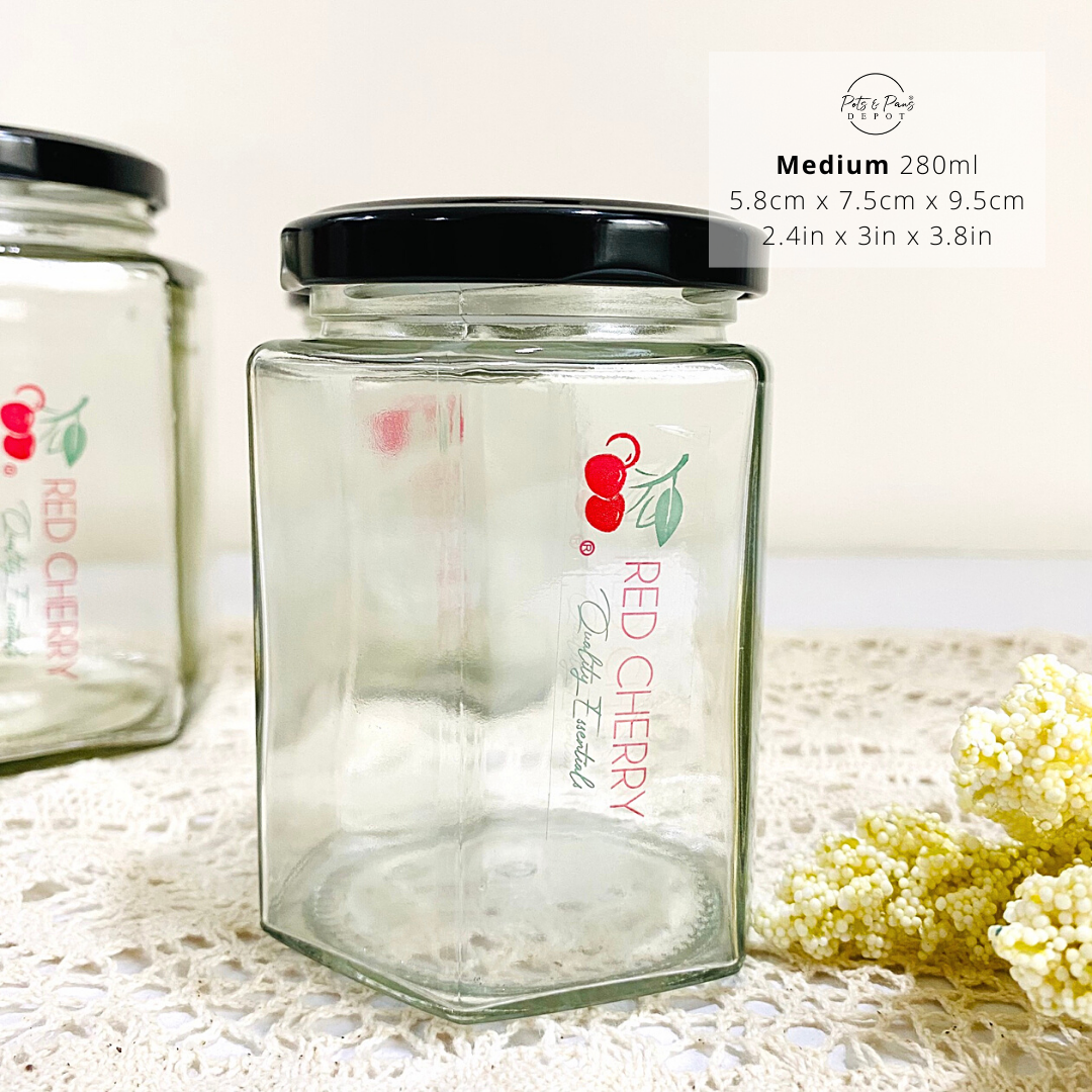 Red Cherry Hexagon Mason Jar