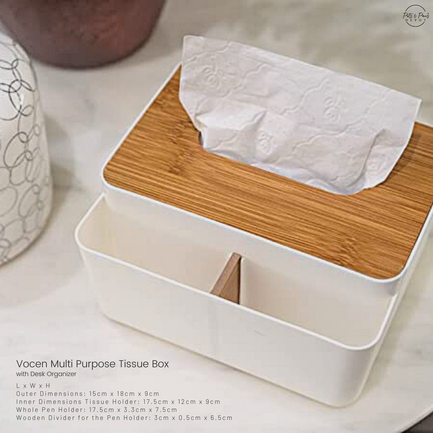 Vocen Multi Purpose Tissue Box with Desk Organizer