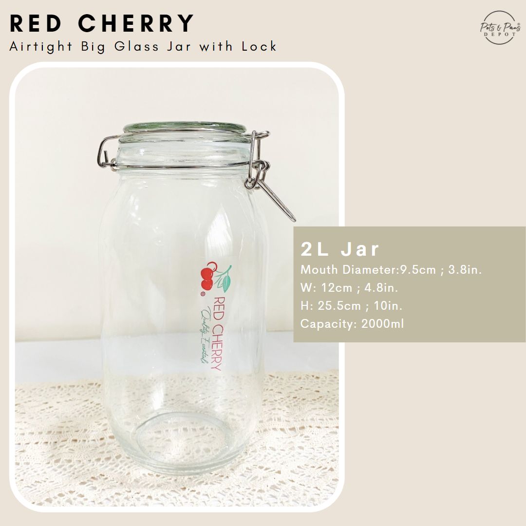 Red Cherry Airtight Big Glass Jar with Lock