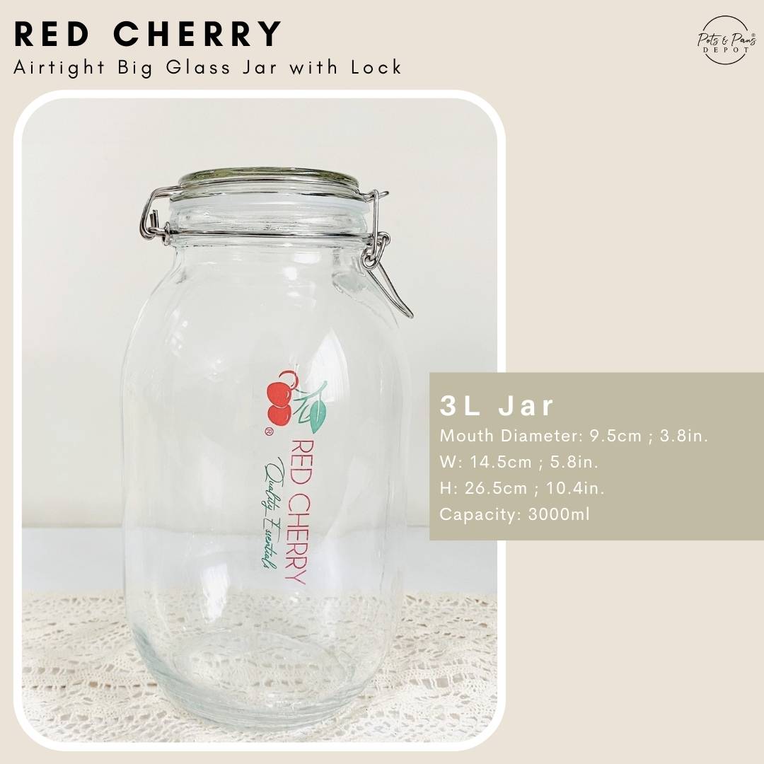 Red Cherry Airtight Big Glass Jar with Lock