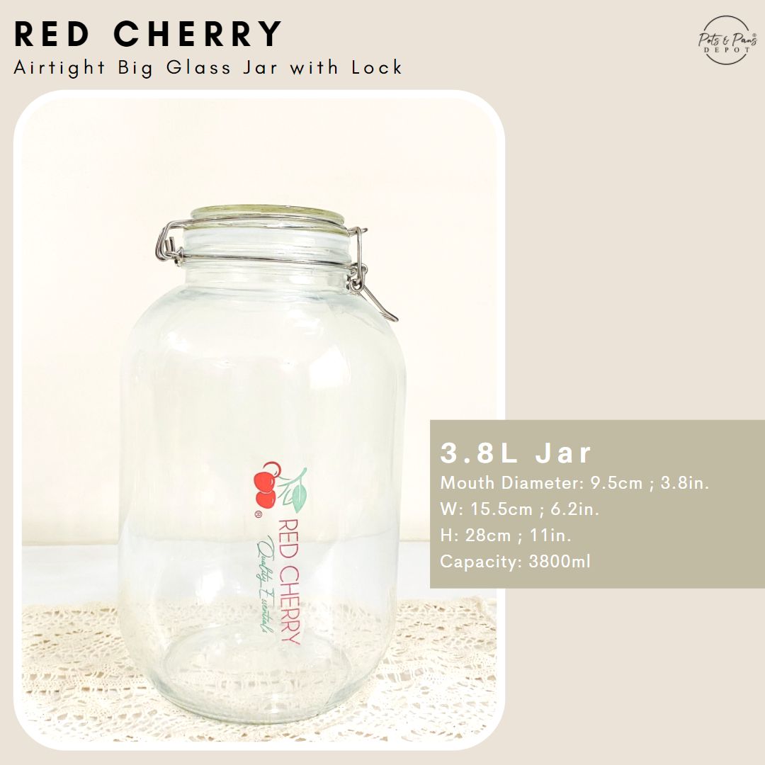 Red Cherry Airtight Big Glass Jar with Lock