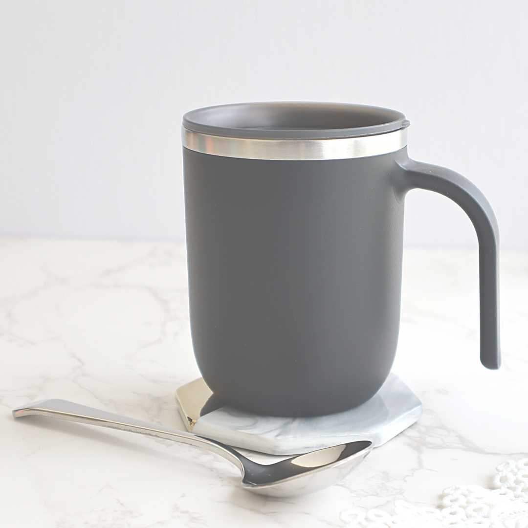 Insulated Matte Coffee Mug with Spoon