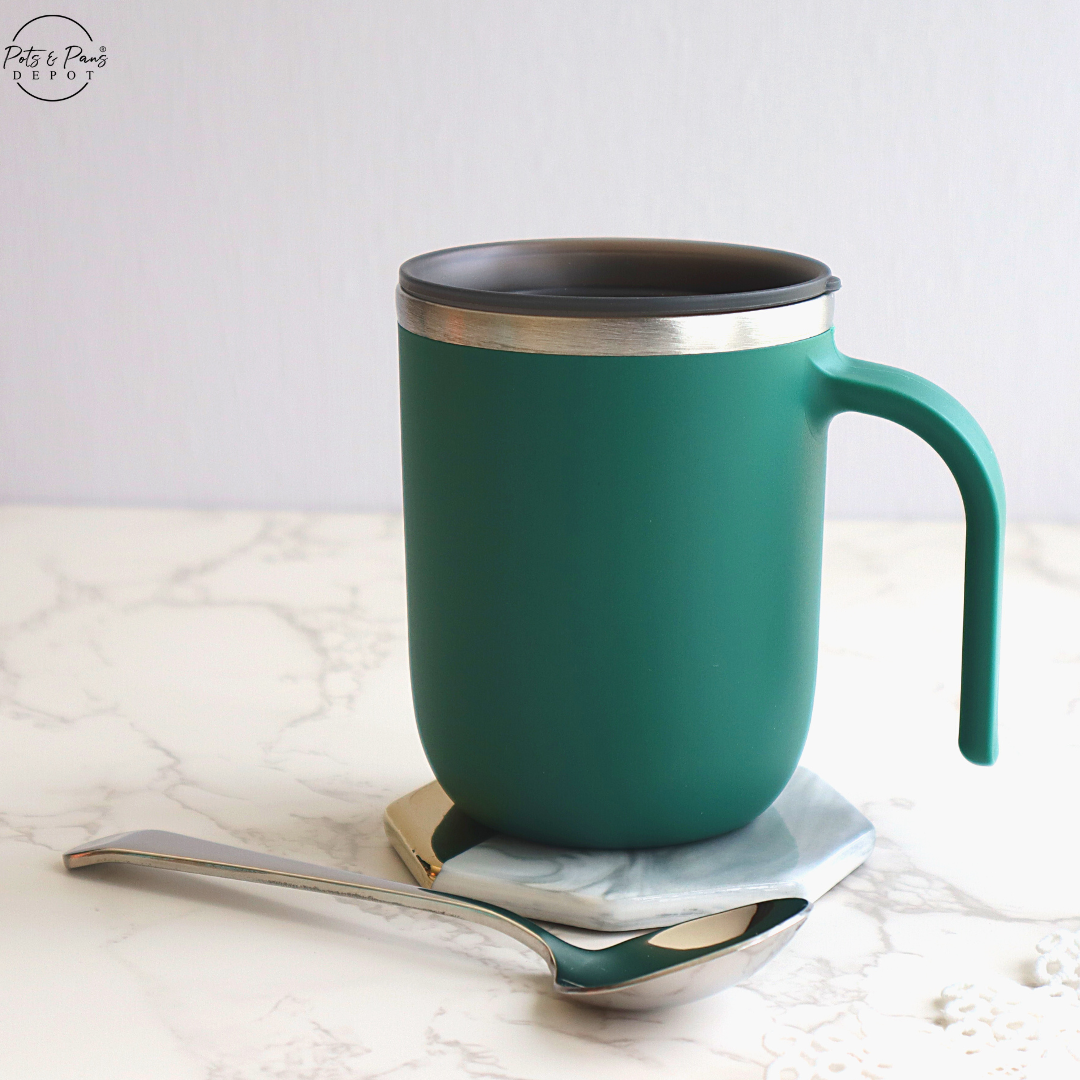 Insulated Matte Coffee Mug with Spoon