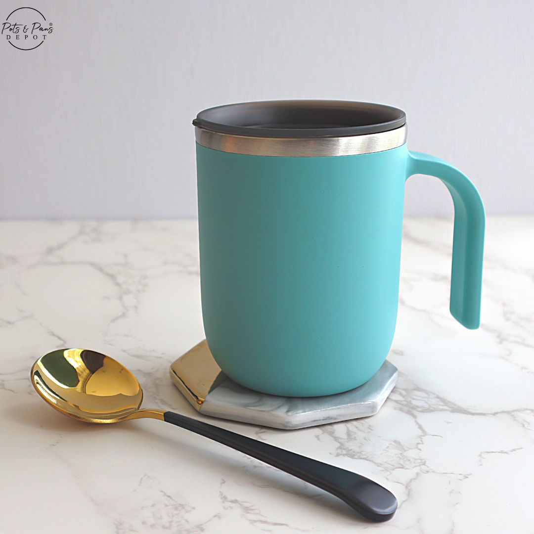 Insulated Matte Coffee Mug with Spoon