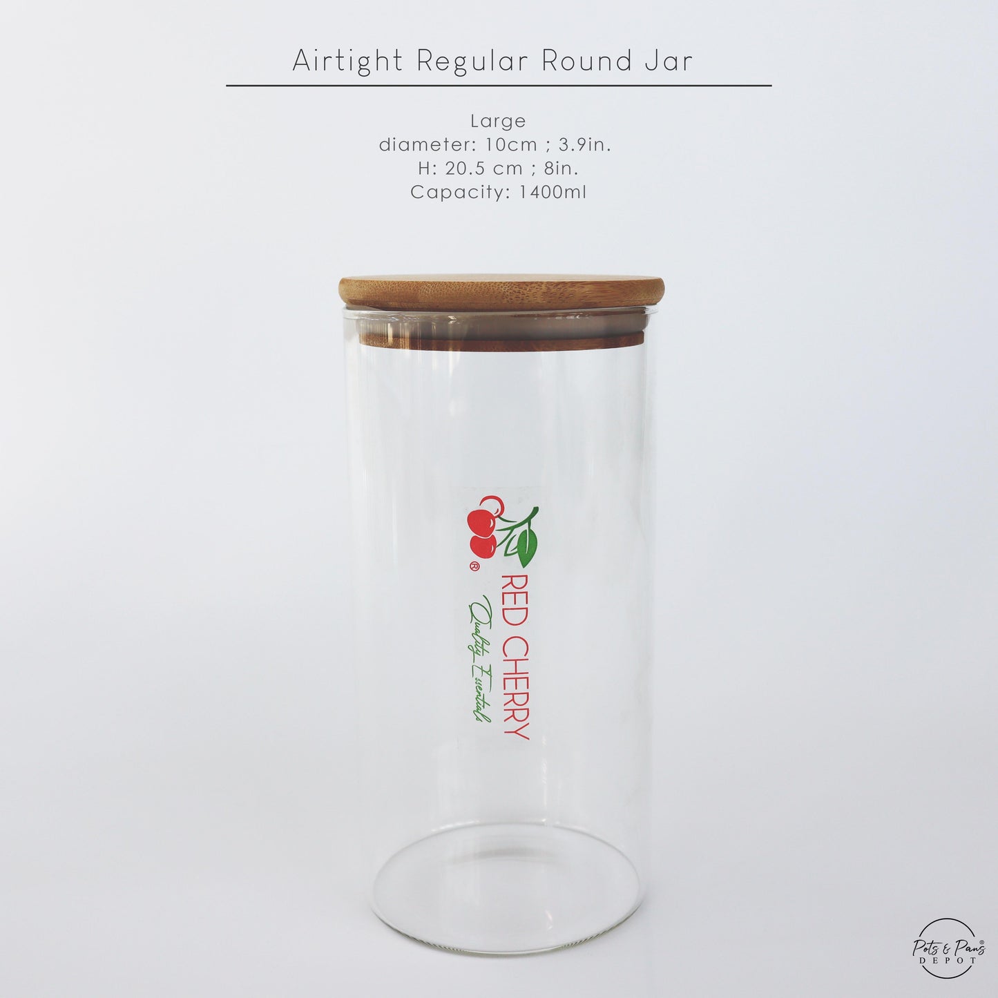 Red Cherry Round Airtight Glass Jar w/ Bamboo Lid