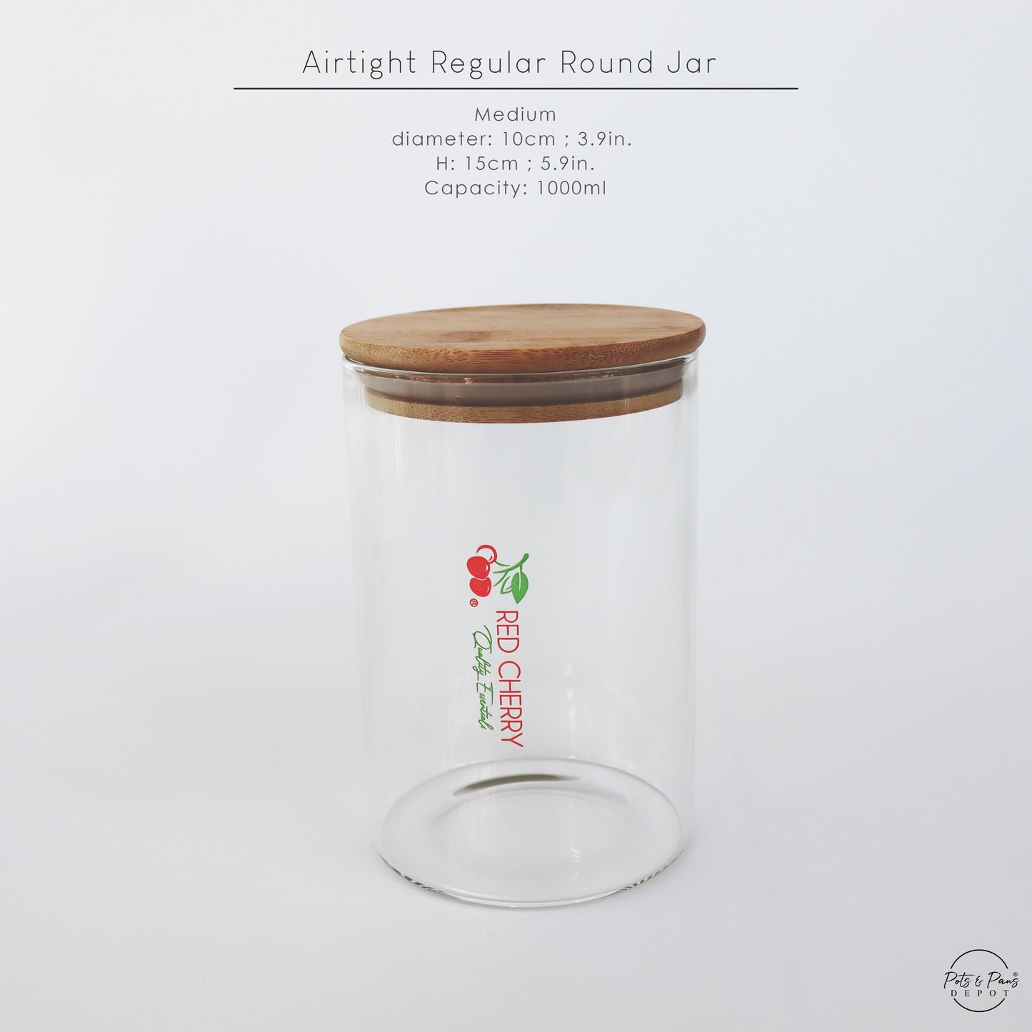 Red Cherry Round Airtight Glass Jar w/ Bamboo Lid