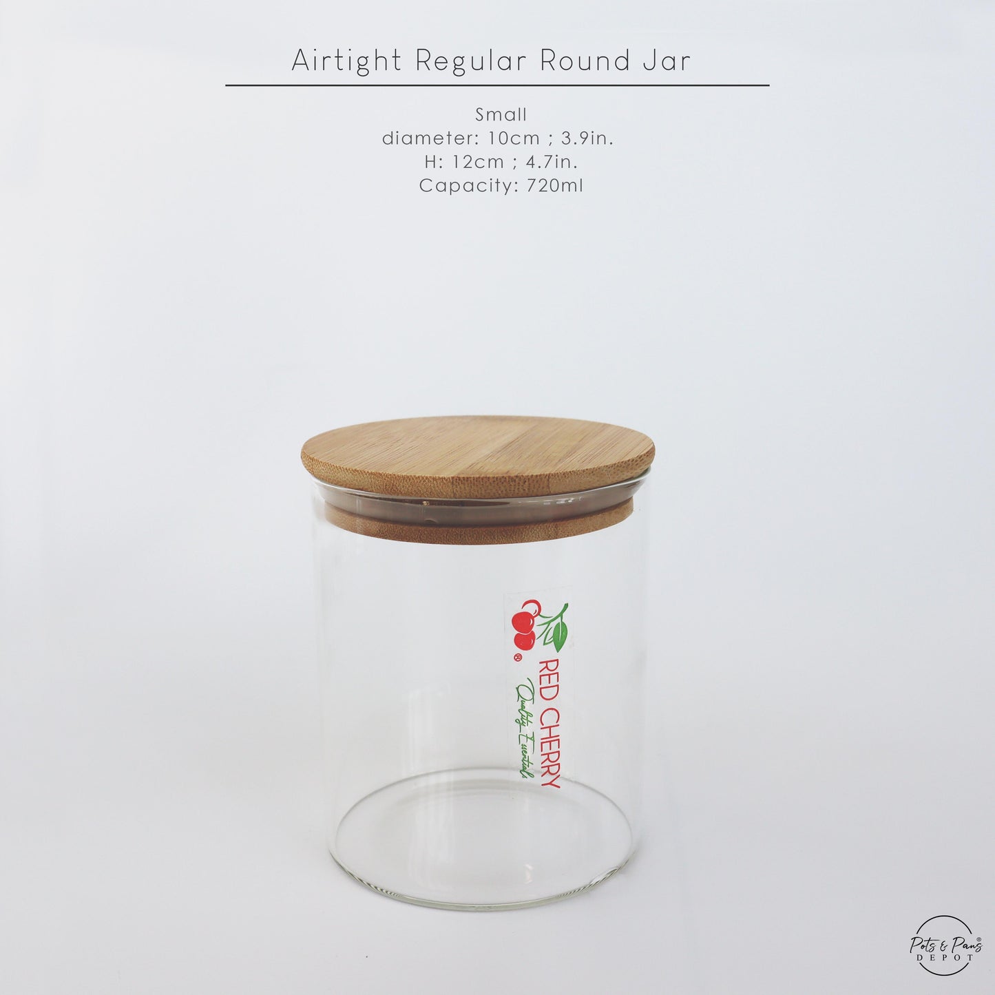 Red Cherry Round Airtight Glass Jar w/ Bamboo Lid