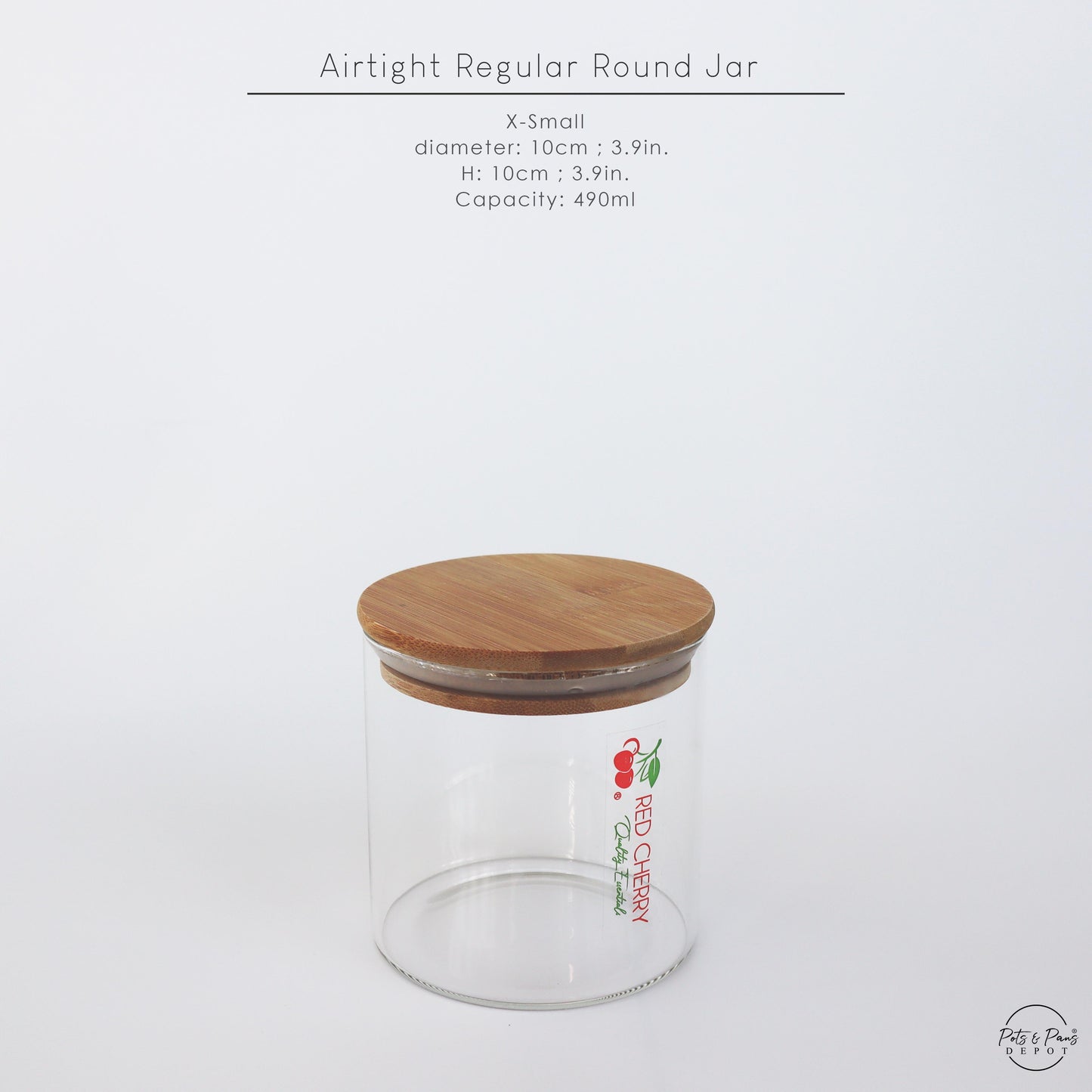 Red Cherry Round Airtight Glass Jar w/ Bamboo Lid