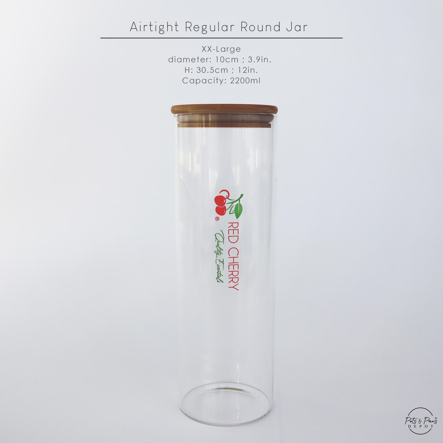 Red Cherry Round Airtight Glass Jar w/ Bamboo Lid