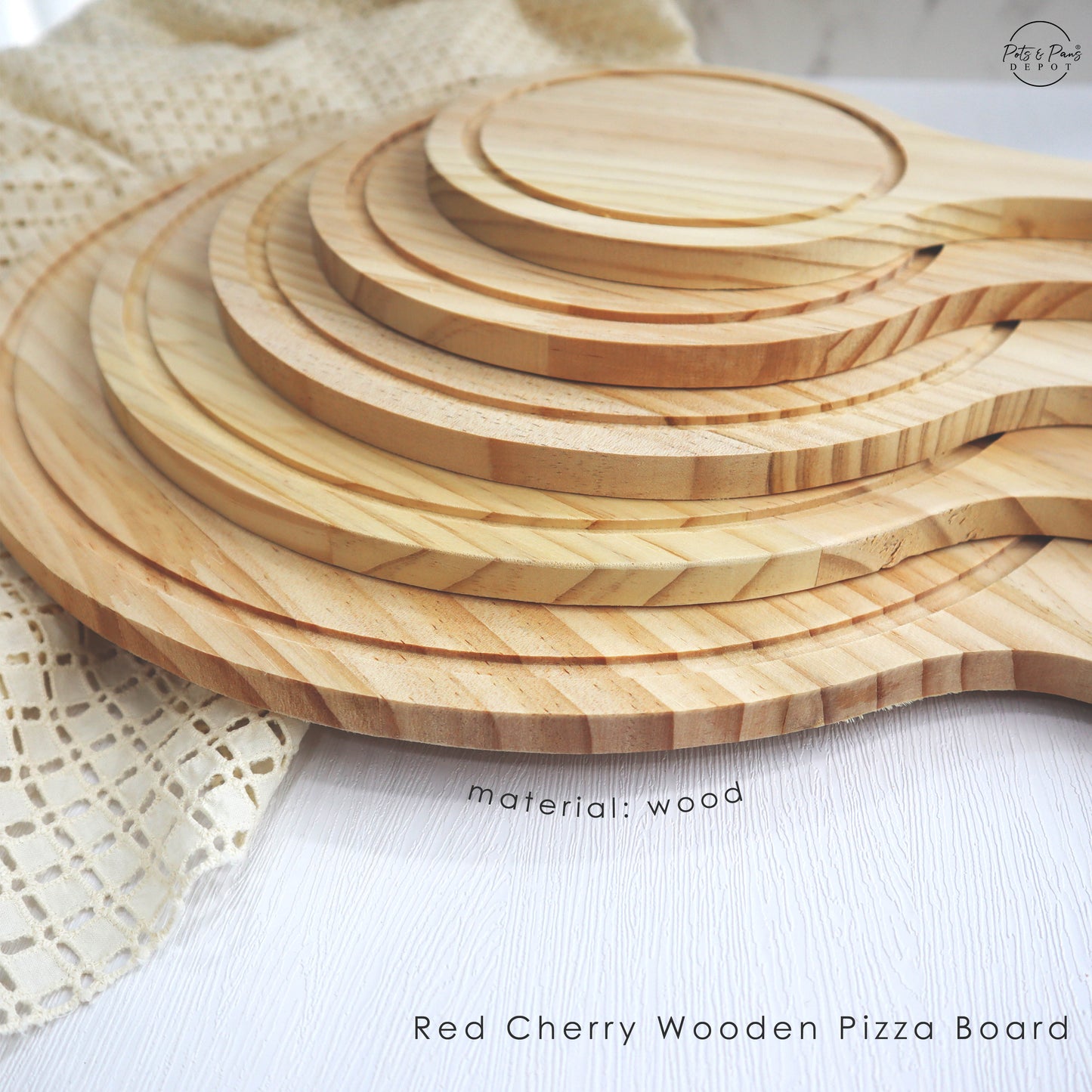 Red Cherry Wooden Pizza Board