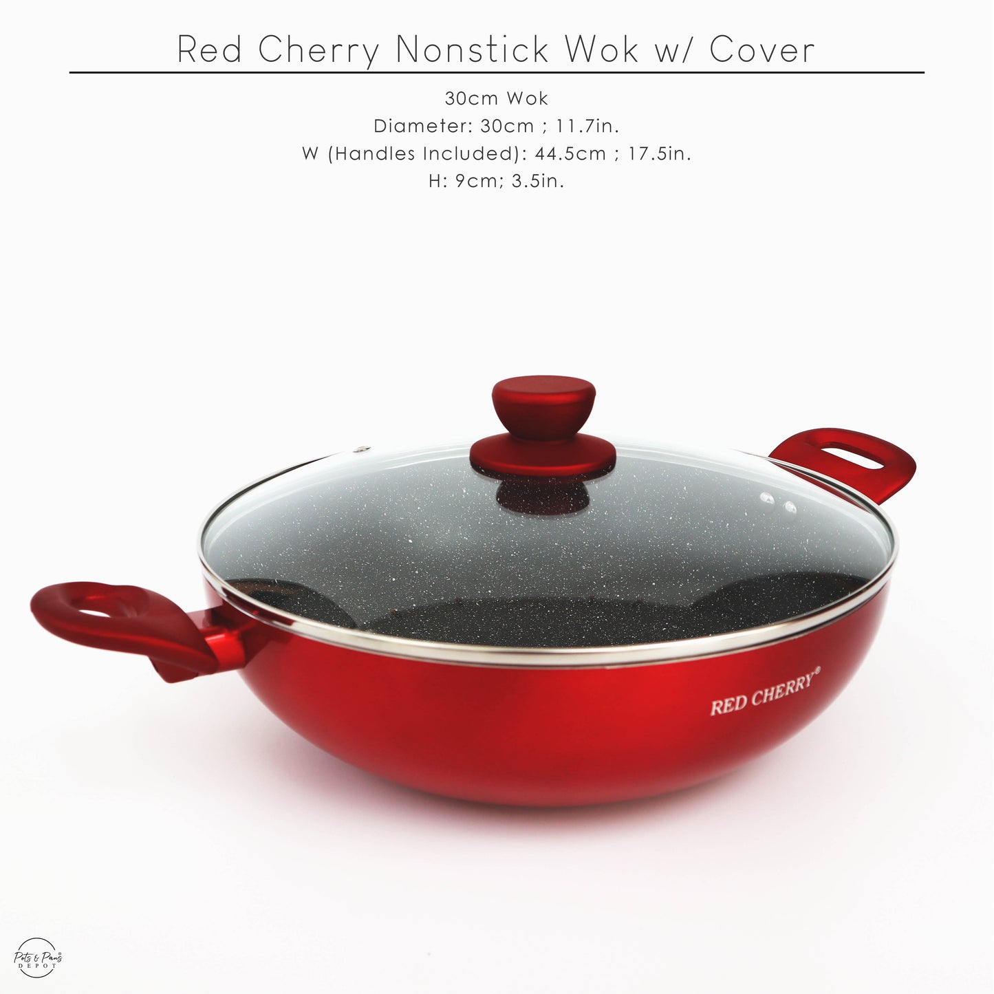 Red Cherry Nonstick Wok with Cover