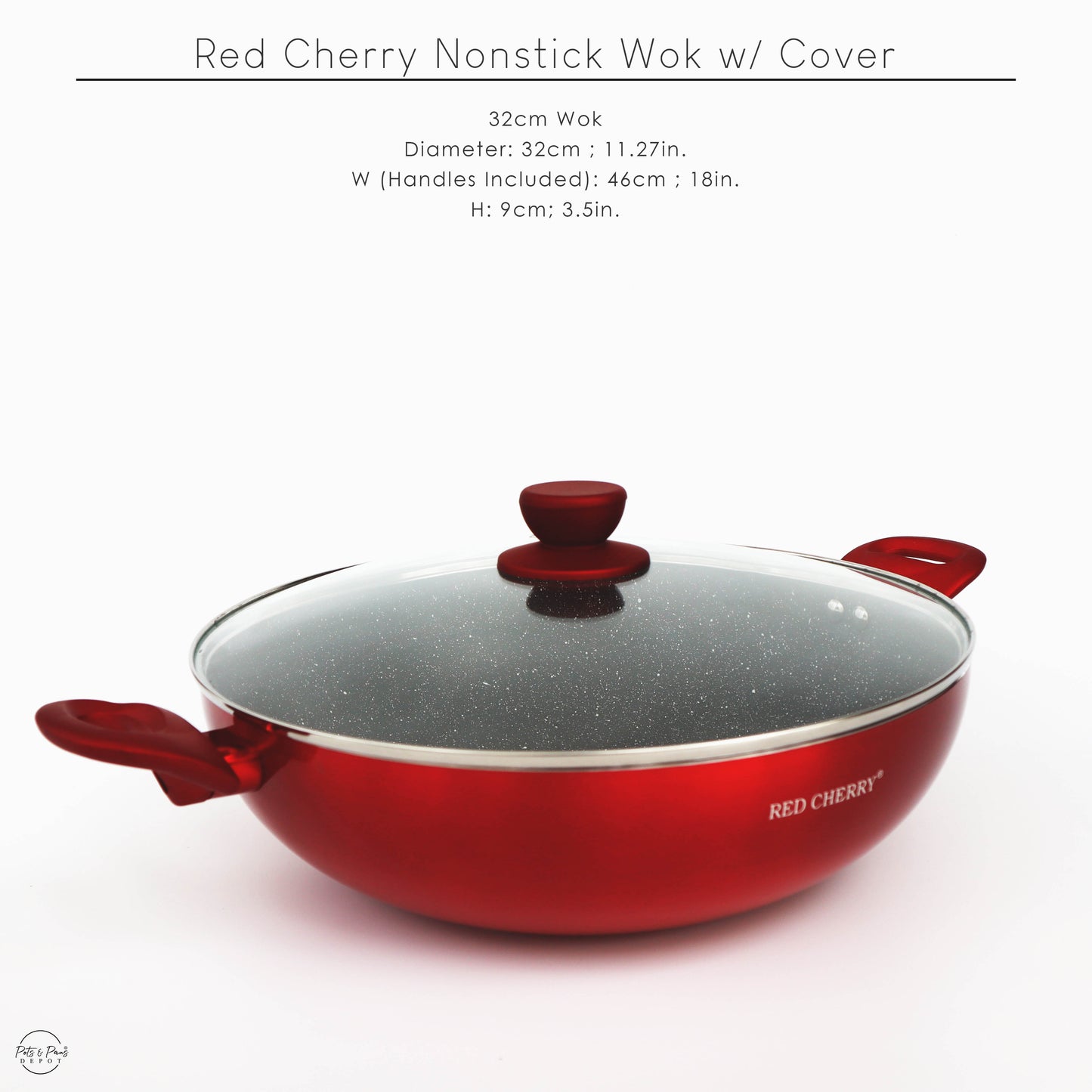 Red Cherry Nonstick Wok with Cover