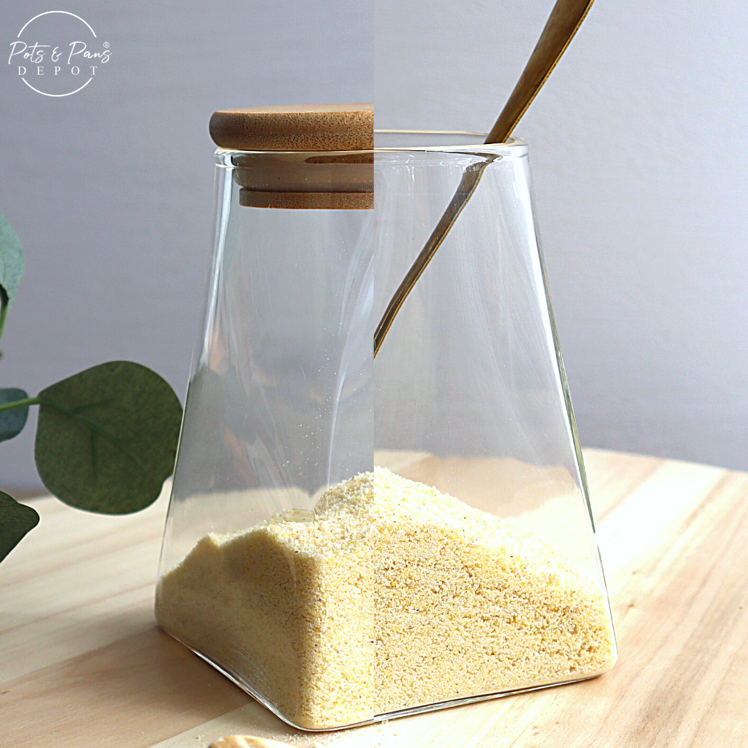 Trapezoid Airtight Glass Jar w/ Bamboo Lid