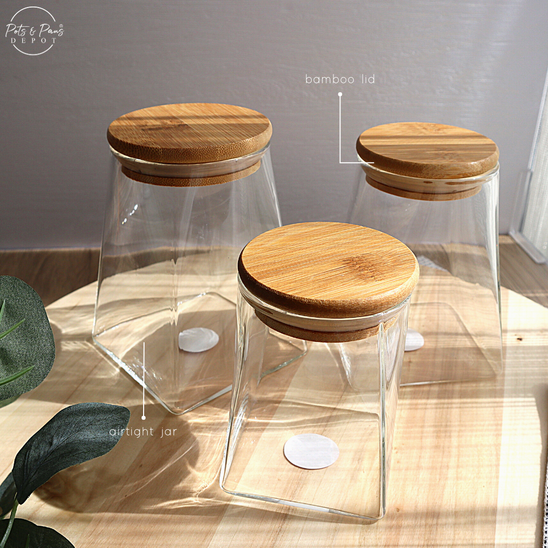 Trapezoid Airtight Glass Jar w/ Bamboo Lid