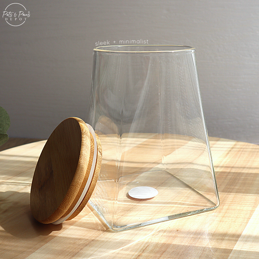 Trapezoid Airtight Glass Jar w/ Bamboo Lid