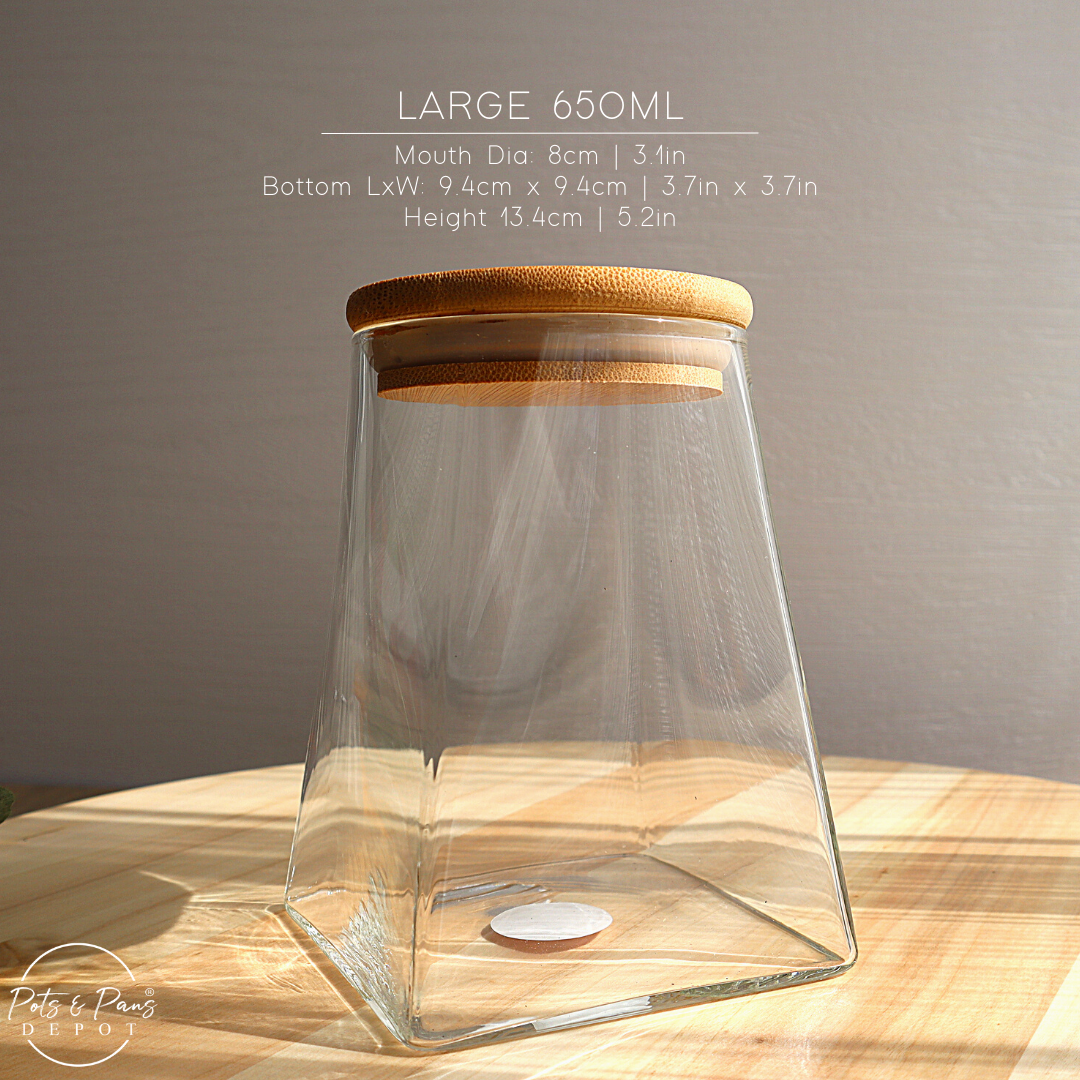 Trapezoid Airtight Glass Jar w/ Bamboo Lid