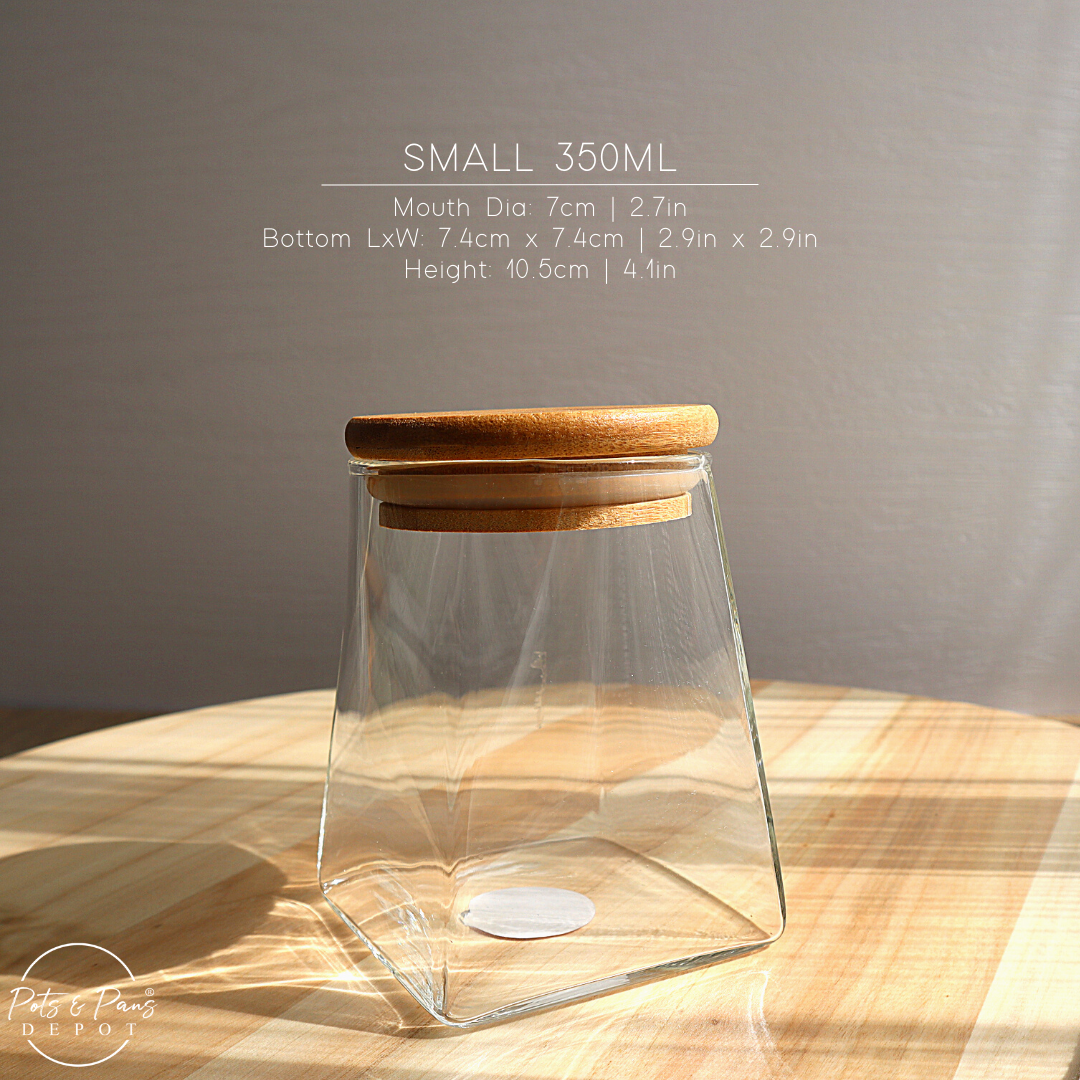 Trapezoid Airtight Glass Jar w/ Bamboo Lid