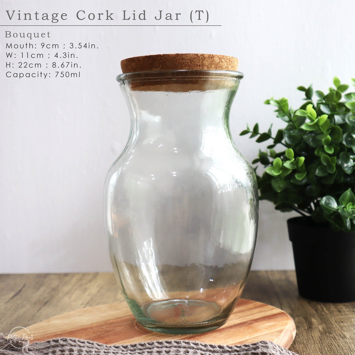 Vintage Style Cork Jar (L)