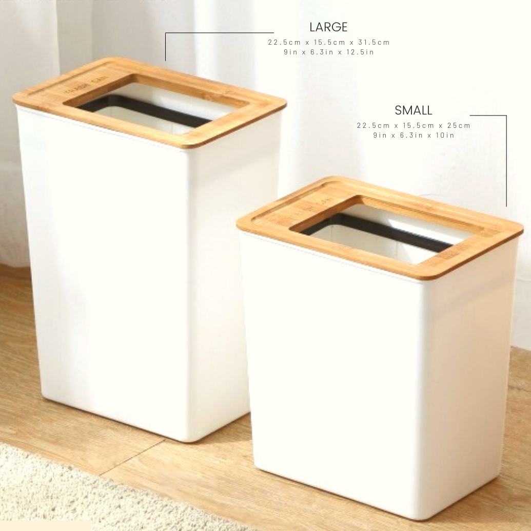 Vocen White Trash Bin with Wooden Cover