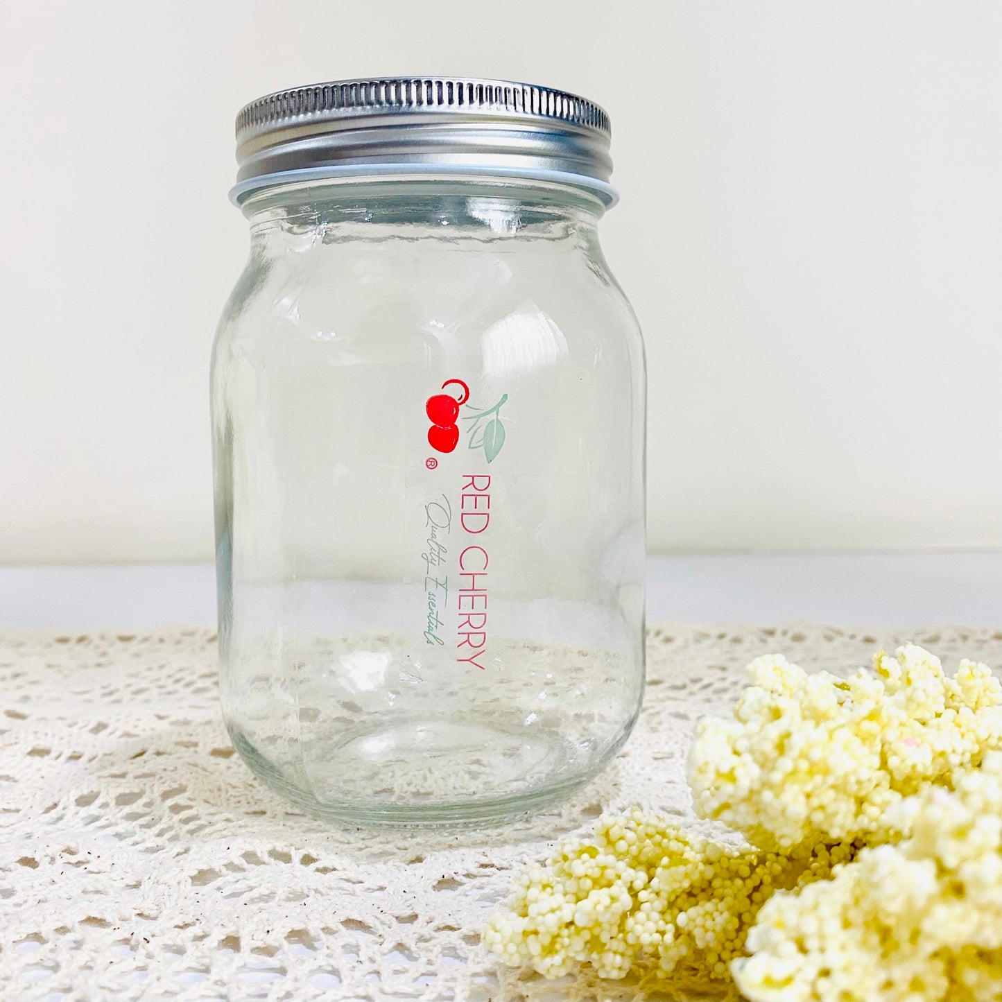 Red Cherry Mason Jar with Silver Lid